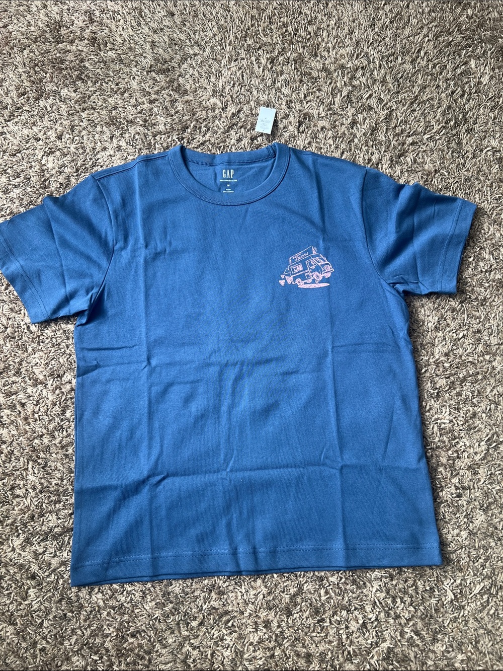 GAP Men's Royal Blue Short Sleeve Tee with Pink Camper Graphic